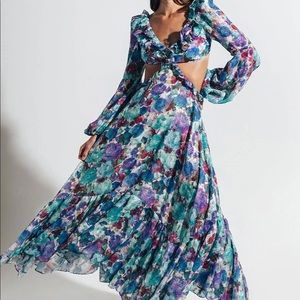PatBo Violet Blossom Maxi Cut-Out Dress